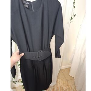 Gillian Vintage Black Zipper Back Belted Business Dress Career Office Size 10